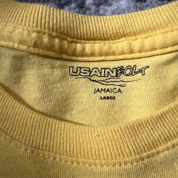 Usain Bolt Official T-Shirt Large Yellow Black Silhouette Jamaica Running Track - Picture 2 of 6